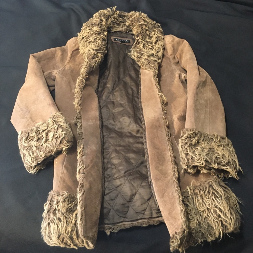 Vintage Suede Faux Fur Bomber Jacket